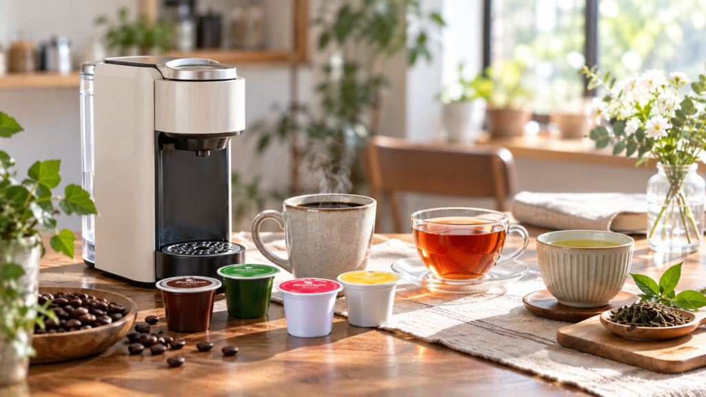 コーヒーと紅茶と緑茶を楽しめるカプセル式コーヒーメーカー